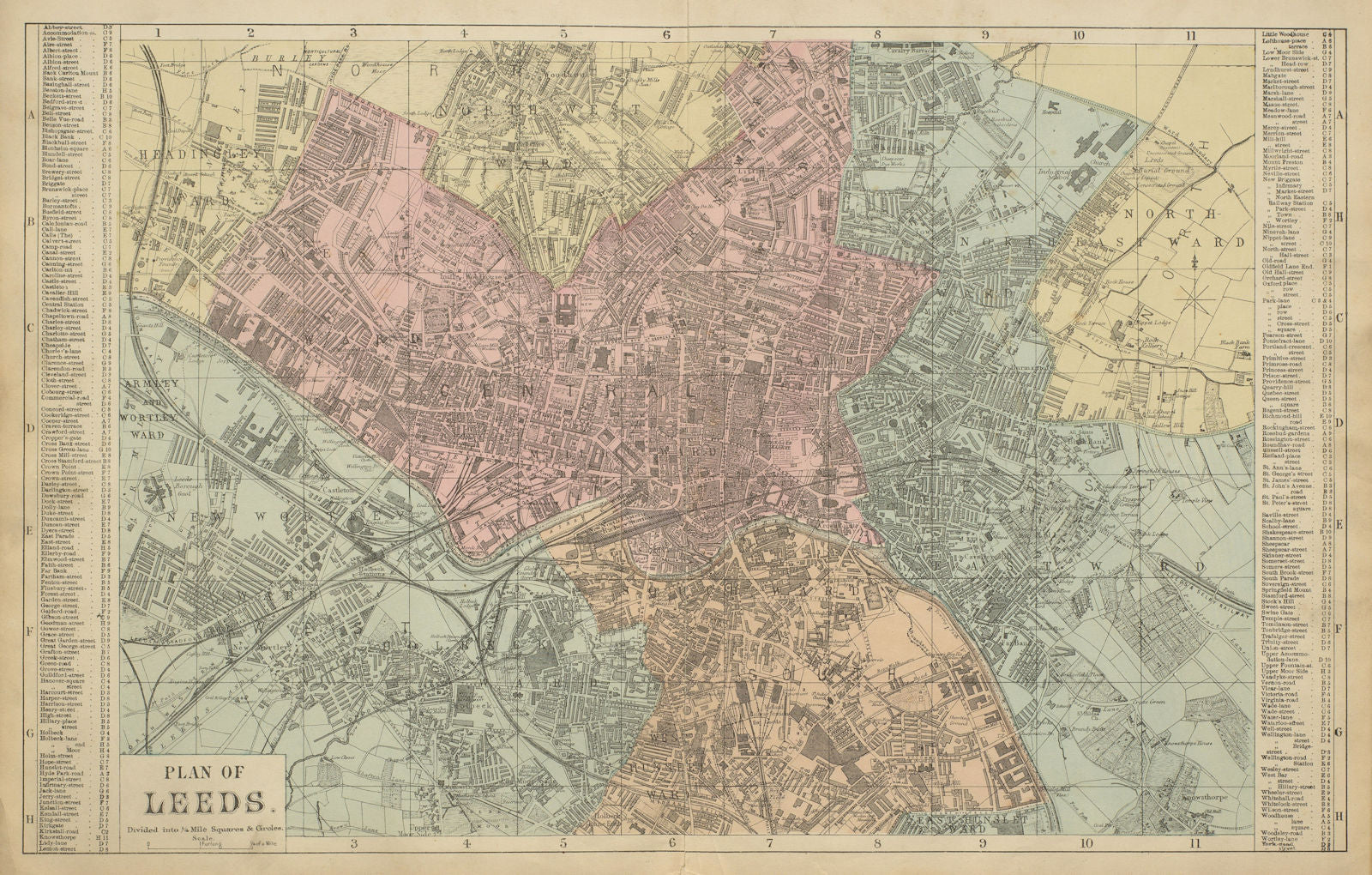 LEEDS Holbeck Wortley Woodhouse Richmond Hill town city plan GW BACON 1885 map